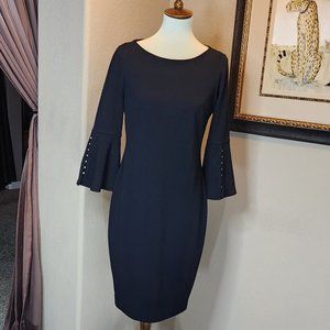 Calvin Klein Black Dress with "Pearl" Accents on Sleeves Size 10